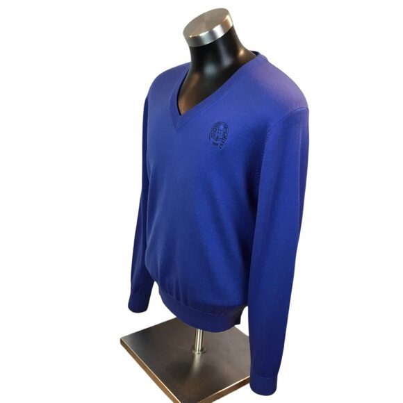 Donald Ross Mens Small V-Neck Sweater 100% Merino Wool Blue Embroidered Logo - Picture 4 of 8